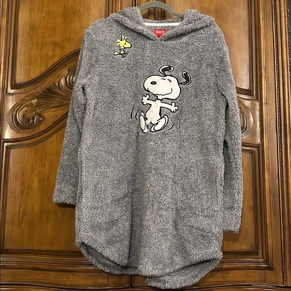 Peanuts Happy Fleece Snoopy & Woodstock hooded long sleeve pullover loungewear S - Picture 3 of 11